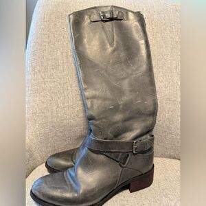 Charles David Made In Italy Distressed Grey Leather Knee High Boots Size 7